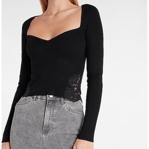 NWT Express Black Sweater with Lace Detail